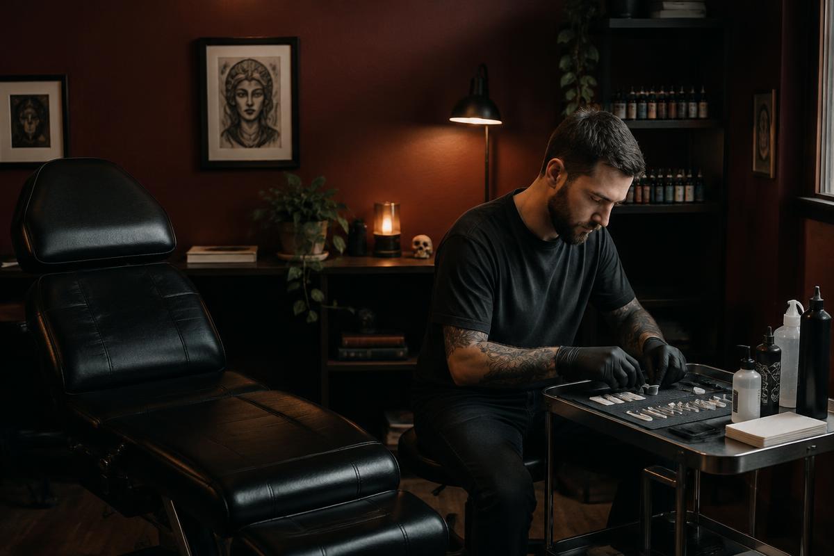 Lucas Veiga preparando os materiais no estúdio